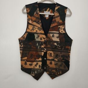Cottonworks Patchwork Leather Vest Western Scenes Cowboy Rodeo Small Embossed
